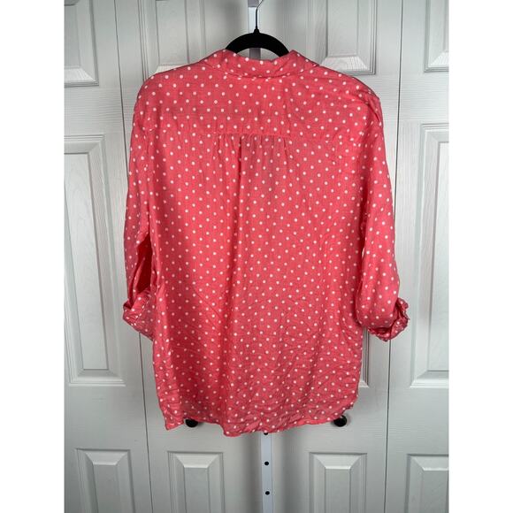 Charter Club Luxury Linen Pink Polka Dot Women's Blouse Roll Tab Sleeves XL - Picture 6 of 6